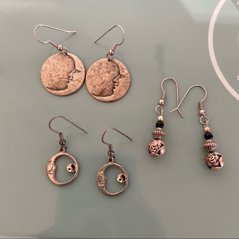 3 pairs French Hook Silver Tone Dangle Earrings